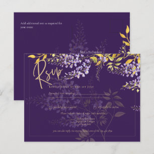Lilac Purple Wisteria Gold Wedding Invitation RSVP
