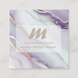 *~* Lilac QR AP66 Marble Glam Luxe Glitter Initial Square Business Card