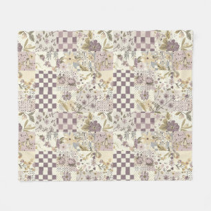 Lilac Quilt Patchwork Gingham Cottagecore Floral Fleece Blanket