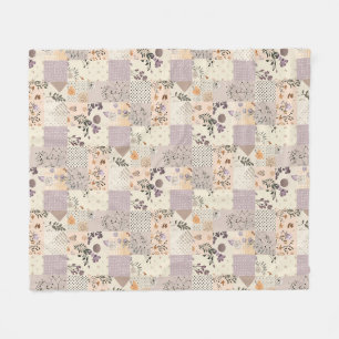 Lilac Quilt Patchwork Gingham Cottagecore Floral Fleece Blanket