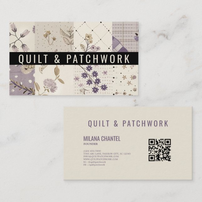 Lilac Quilt Patchwork Handmade Clothing  Business Card (Front/Back)