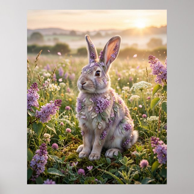 Lilac Rabbit Morning Meadow Poster (Front)