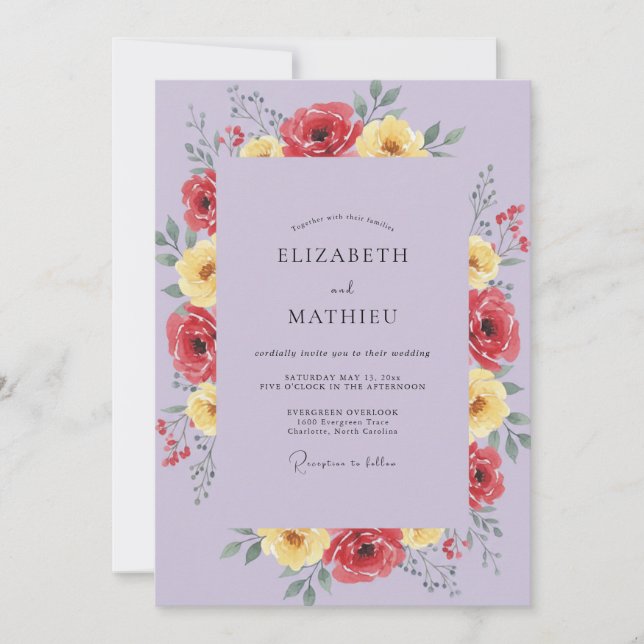 Lilac Red Poppy Wedding Invitation (Front)