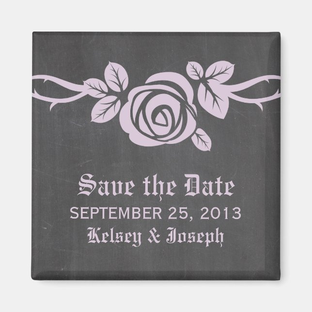 Lilac Rose Chalkboard Save the Date Magnet (Front)