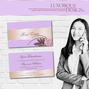 Lilac Rose Gold Decor Cute Flower Modern Floral Business Card