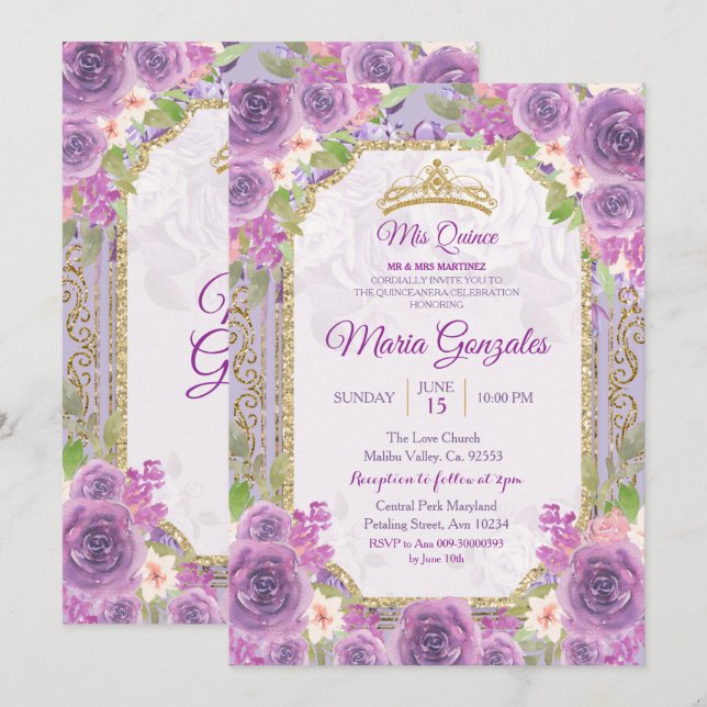 Lilac Rose Mexique 15e anniversaire Invitation 1 (Devant / Derrière)