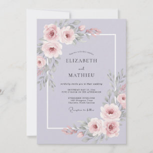 Lilac Rose Pink Peony Wedding Invitation
