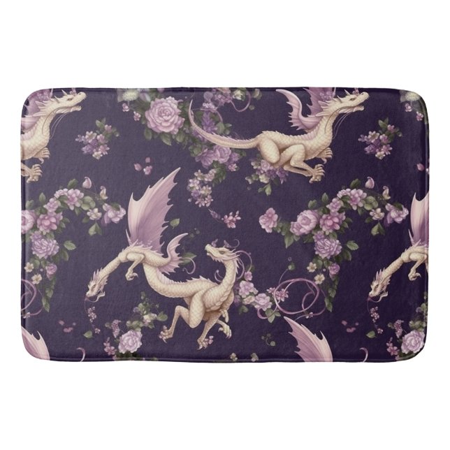 Lilac, Roses, and White Dragons Bath Mat (Front)