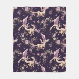 Lilac, Roses, and White Dragons Fleece Blanket