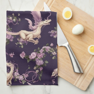 Lilac, Roses, and White Dragons Kitchen Towels