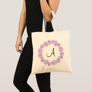Lilac Roses round monogram tote bag