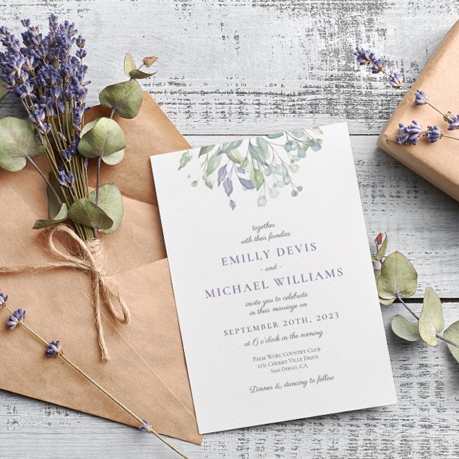 Lilac Rustic Eucalyptus Wedding Invitation (Creator Uploaded)