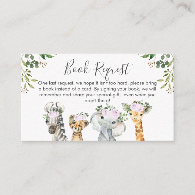 Lilac Safari Animals  Book request Card Insert (Front)