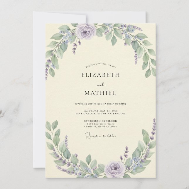 Lilac Sage Foliage Eucalyptus Wedding Invitation (Front)