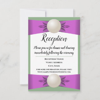 Lilac & Sage Green Pearl Ribbon Wedding Reception Invitation
