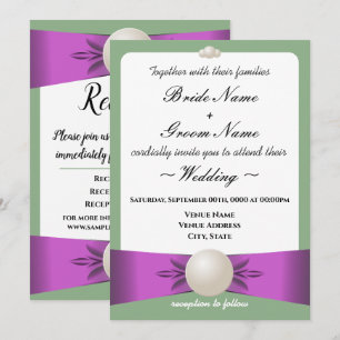 Lilac & Sage Pearl Ribbon Wedding Reception Invitation