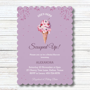 Lilac Scooped Up, Glitter Ice Cream Bridal Shower Invitation
