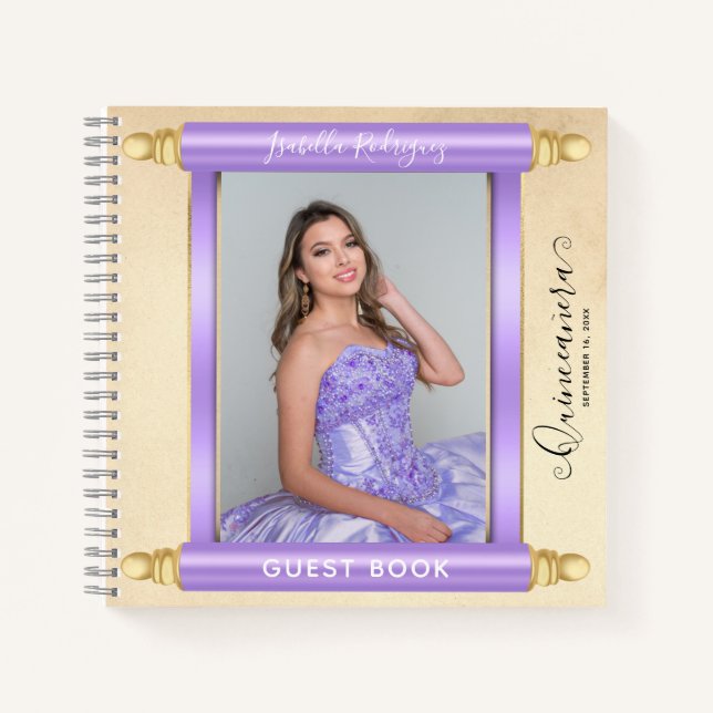 Lilac Scroll Photo Budget Quinceañera Livre d'or (Devant)