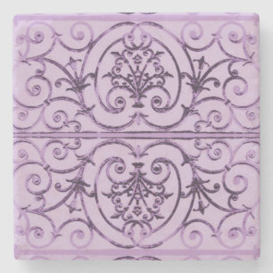 Lilac scrollwork pattern stone coaster