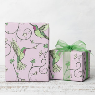 Lilac Shamrock Vine Hummingbird Pattern Wrapping Paper