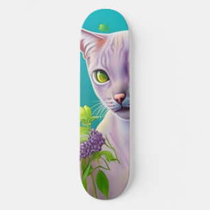 Lilac Siamese cat in Lilac flowers on Teal   Skateboard