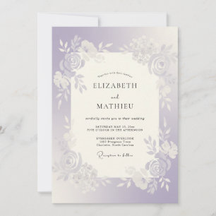 Lilac Silver Rose Wedding Invitation