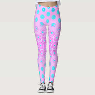 Lilac, Sky Blue and Pink Flowers  Leggings