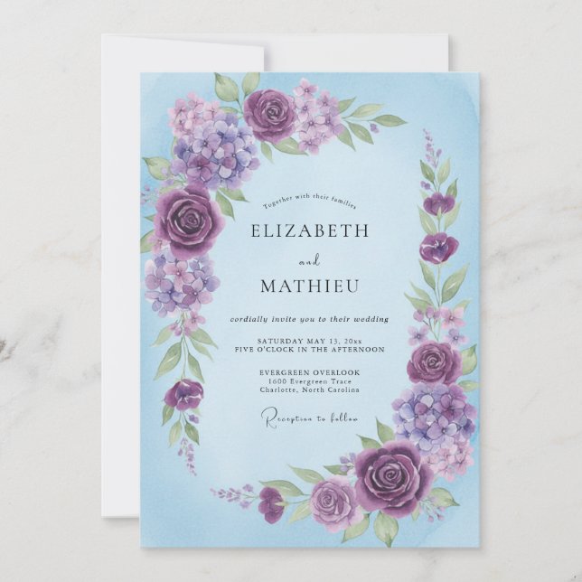 Lilac Sky Painted Wedding Invitation (Front)