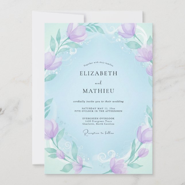 Lilac Sky Peony Wedding Invitation (Front)