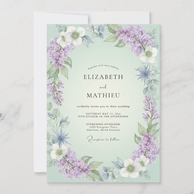 Lilac Soft Botanical Wedding Invitation (Front)