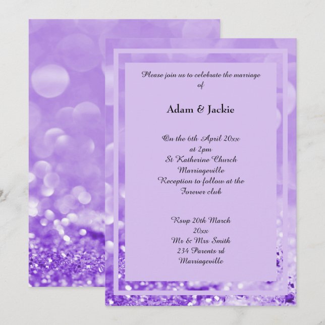 LILAC SPARKLE LAYER BOKEH PRINT WEDDING INVITATION (Front/Back)