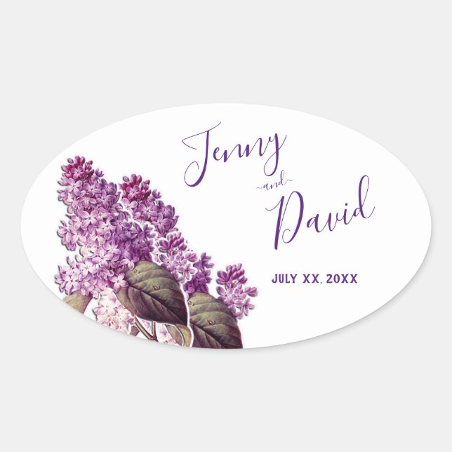 Lilac Spring Garden Wedding Oval Sticker (Front)
