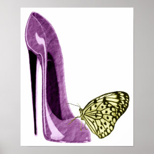 Lilac Stiletto Shoe and Yellow Butterfly Poster