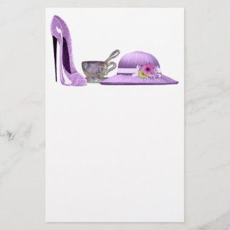 Lilac Stiletto Shoe, Hat and Teacup Art Stationery