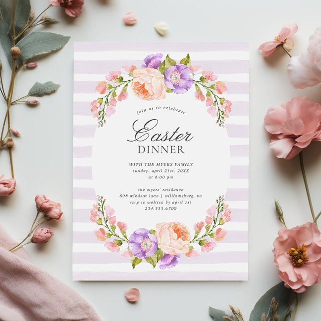 Lilac Stripe et Bloom Dîner de Pâques Invitation (Créateur téléchargé)