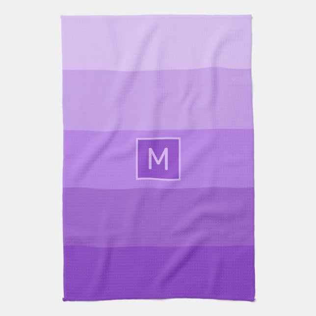 Lilac Stripes custom monogram Kitchen Towel (Vertical)