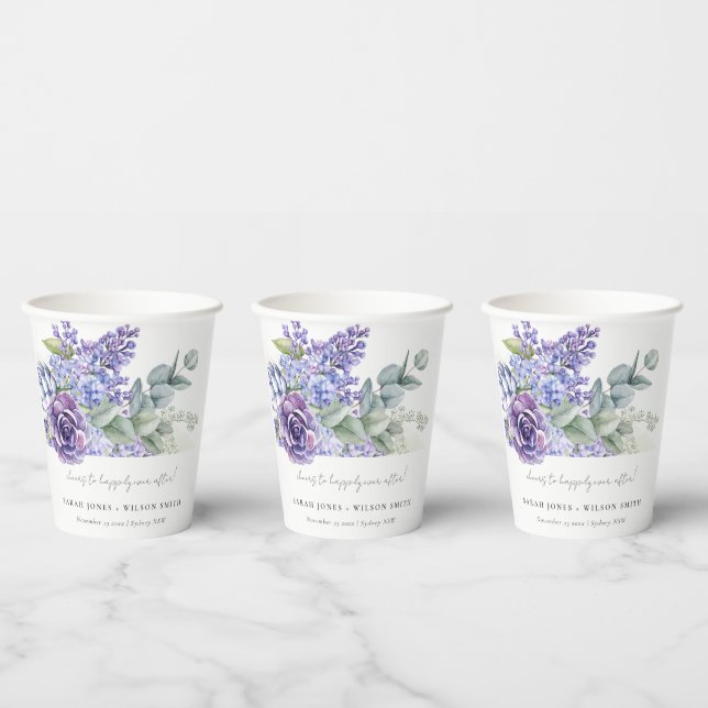Lilac Succulent Eucalyptus Botanical Bunch Wedding Paper Cups (Multi)