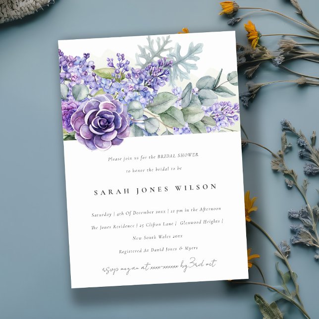 Lilac Succulent Eucalyptus Fauna Bridal Shower Invitation (Creator Uploaded)