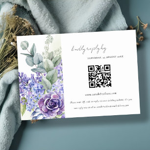 Lilac Succulent Leafy Fauna Wedding QR Code RSVP Enclosure Card