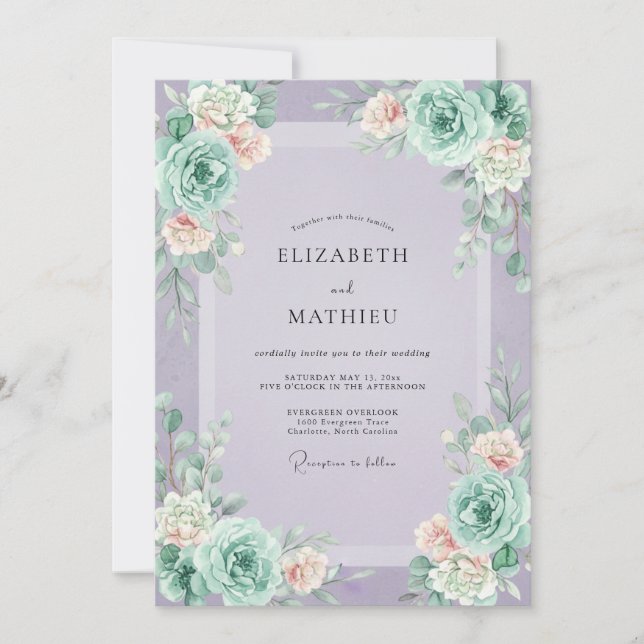 Lilac Succulent Painted Wedding Invitation (Front)