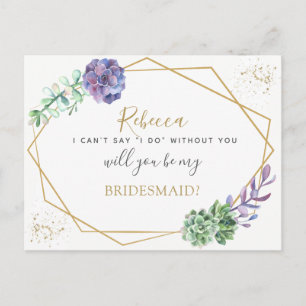 Lilac succulents Bridesmaid or Maid Honour proposa Invitation Postcard