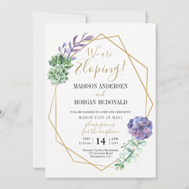 Lilac succulents Elopement invitation à la récepti (Devant)