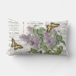 Lilac Swallowtail Butterfly French Newspaper Ads Lumbar Pillow
