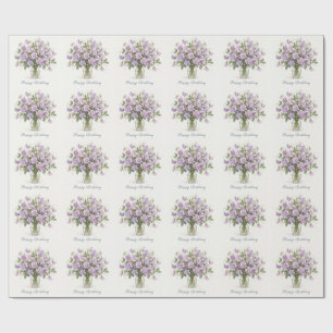 Lilac Sweet Peas Happy Birthday Wrapping Paper