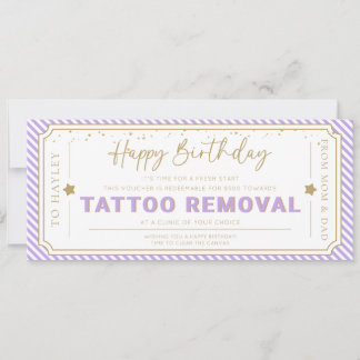 Lilac Tattoo Removal Birthday Gift Voucher Invitation