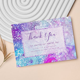 Lilac teal purple marble glitter Flat Thank You  Card