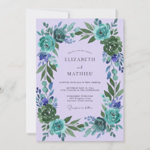 Lilac Teal Ranunculus Soft Eucalyptus Wedding Invitation