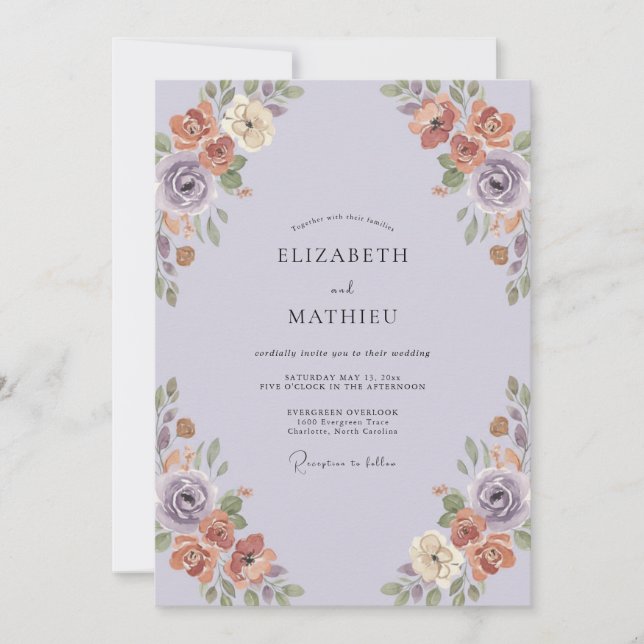 Lilac Terracotta Peony Wedding Invitation (Front)