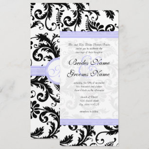 Lilac Trim Black Damask Swirls Wedding Invitation