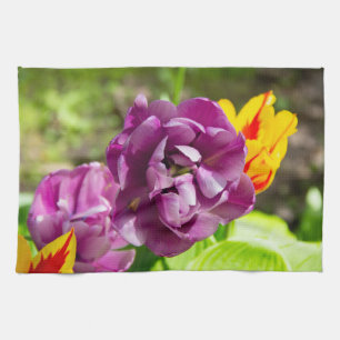 Lilac tulips on a sunny day kitchen towel